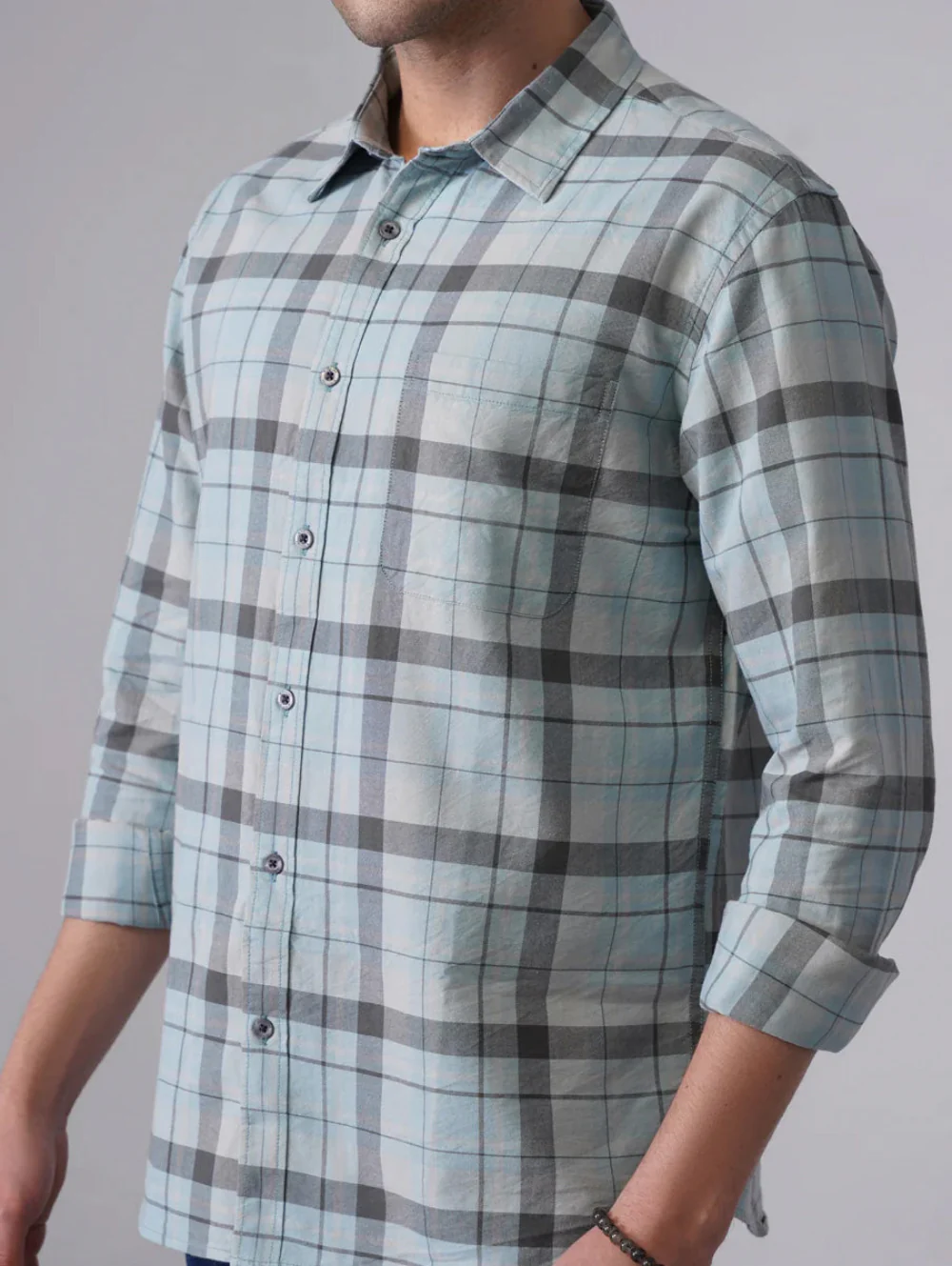 Green Checkered Cotton Shirt – Regular Fit, Full Sleeves - Image 6