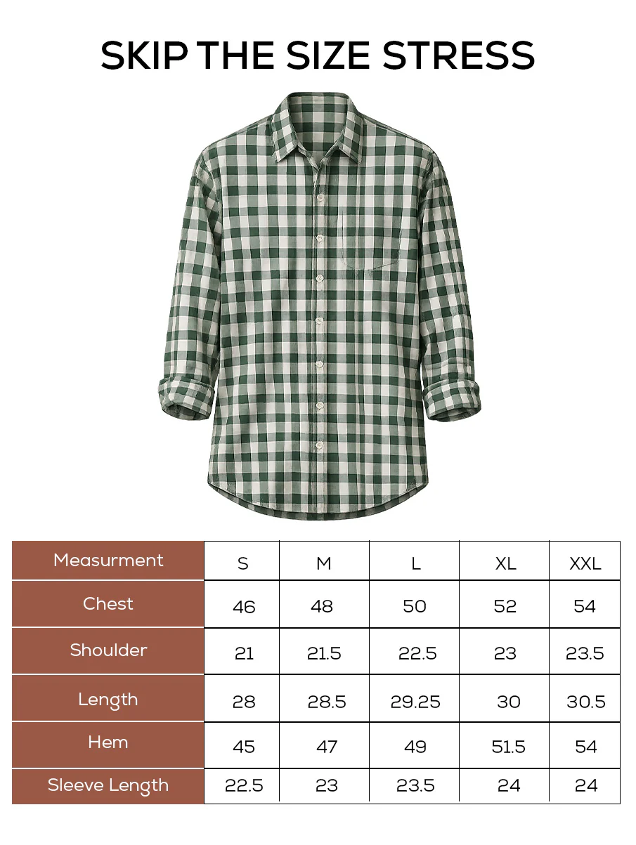 Green Checkered Cotton Stretch Shirt – Loose Fit, Full Sleeves - Image 5