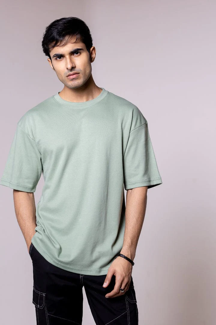 Green Solid  Oversized T-shirt - Image 4