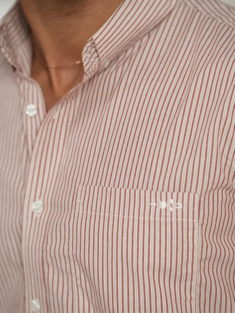 Red Striped Cotton Shirt – Regular Fit, Full Sleeves - Image 6