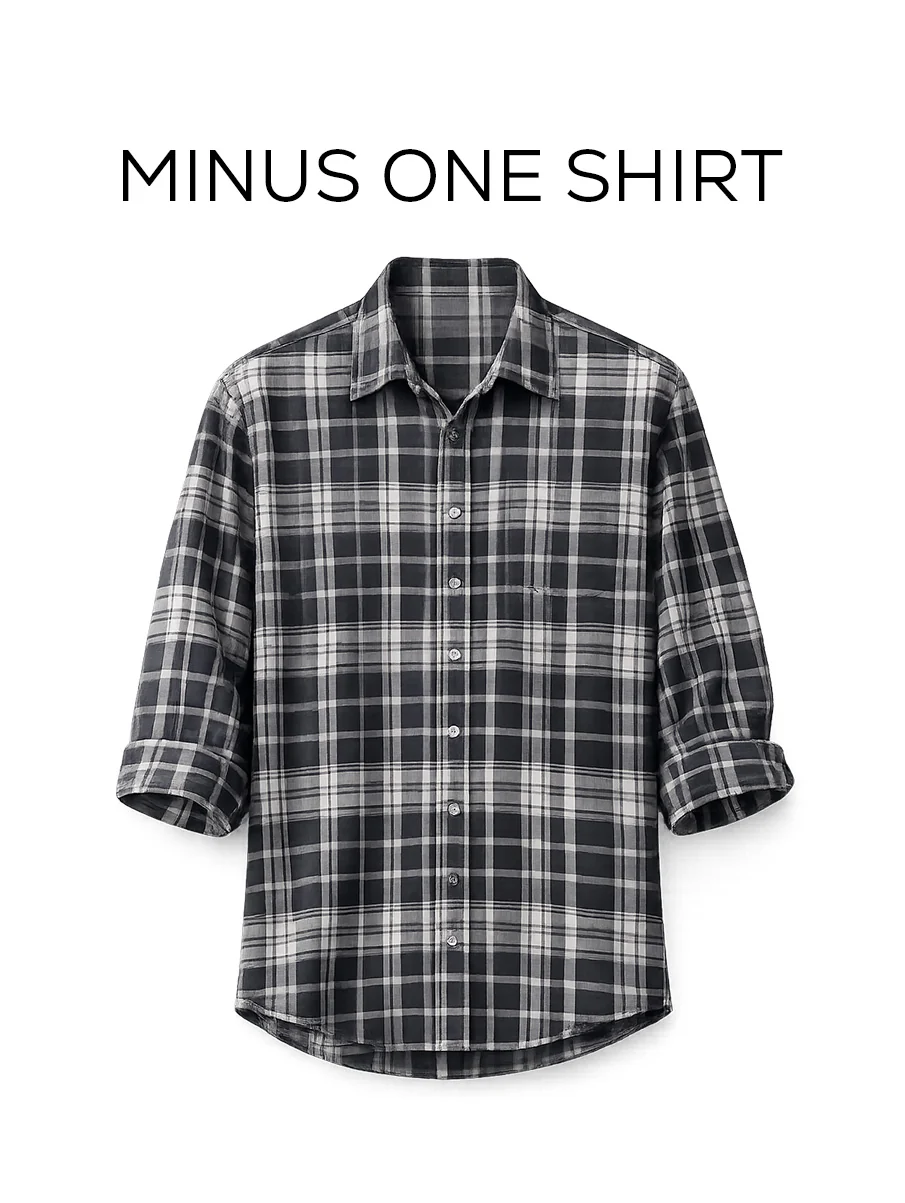 Grey Checkered Brushed Cotton Shirt – Loose Fit, Full Sleeves - Image 2