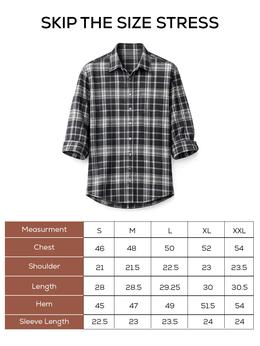 Grey Checkered Brushed Cotton Shirt – Loose Fit, Full Sleeves - Image 5