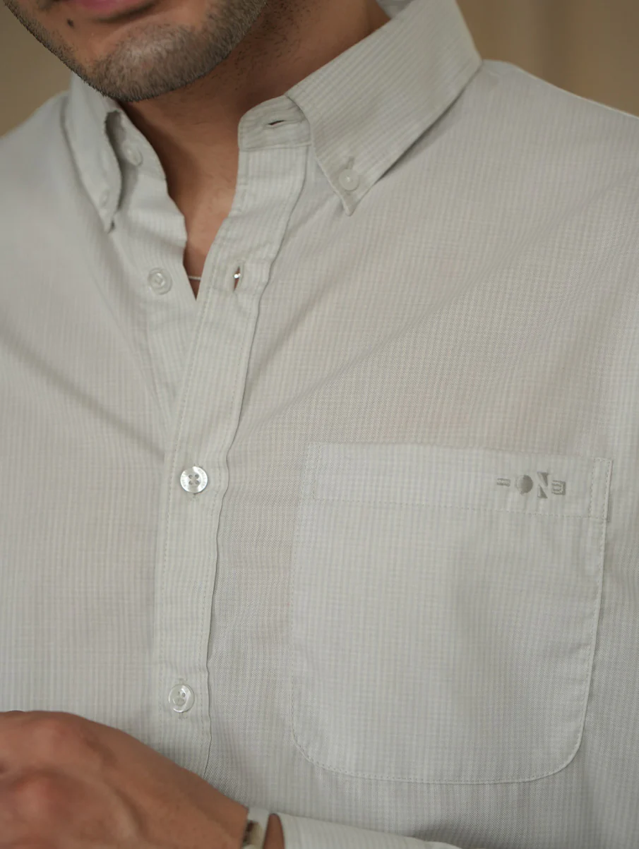 Grey Checkered Organic Cotton Shirt – Button-Down Collar | Regular Fit - Image 6