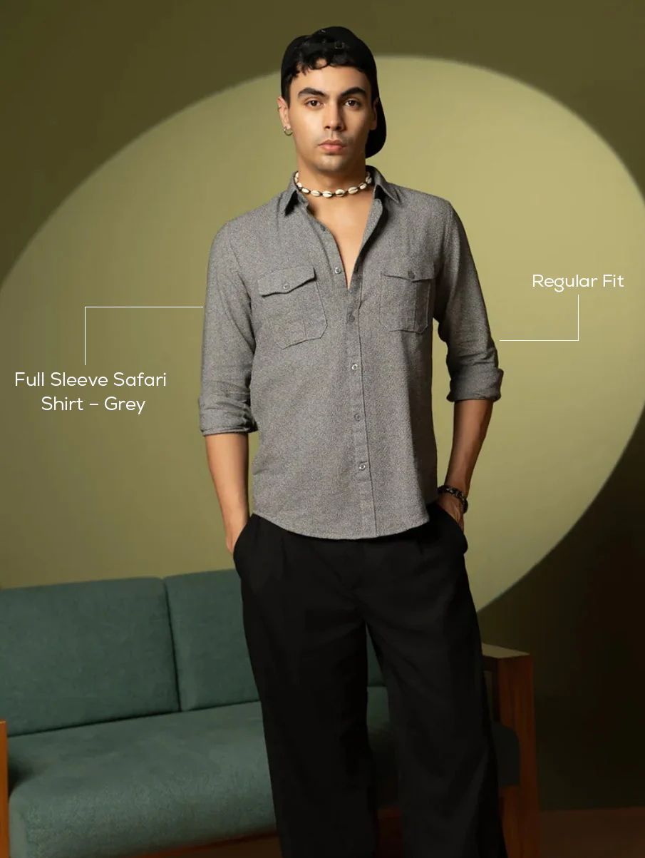 Full Sleeve Safari Shirt – Grey - Image 4