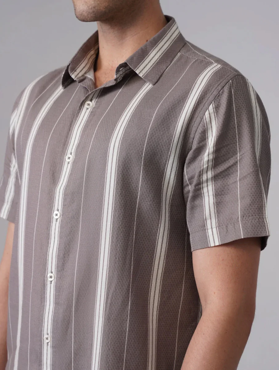 Grey Printed Organic Cotton Shirt – Regular Fit, Half Sleeves - Image 6