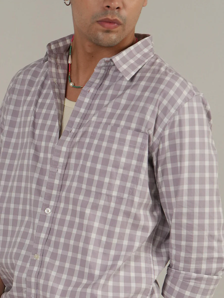 Lavender Checkered Cotton Shirt – Full Sleeve, Regular Fit - Image 6