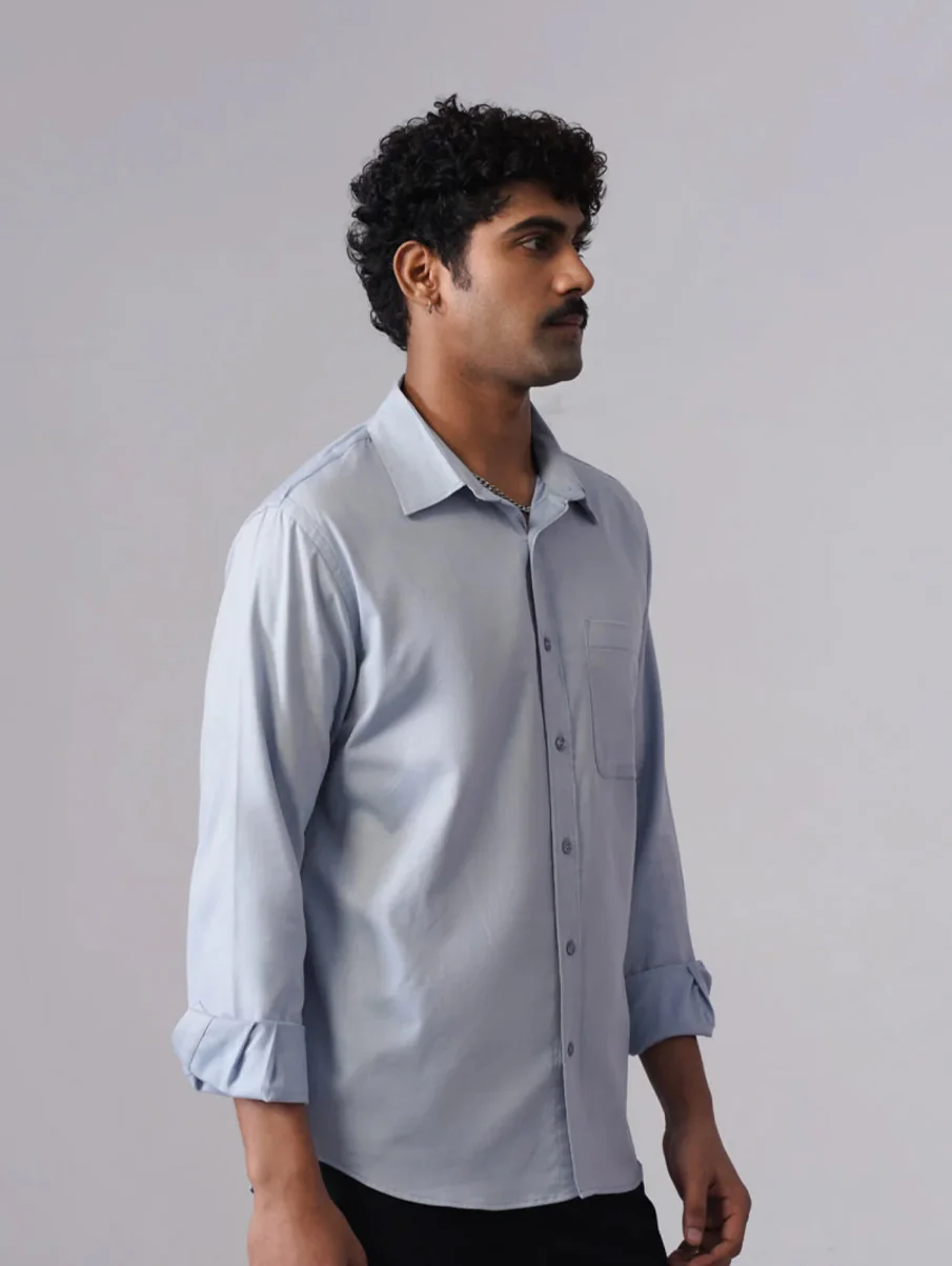 Light Blue Brushed Cotton Shirt – Regular Fit, Full Sleeves - Image 3