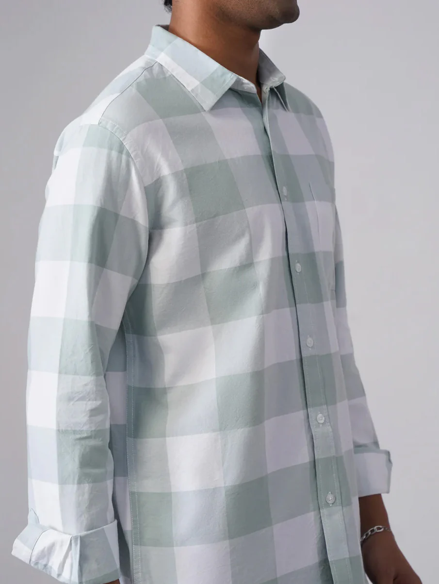 Light Blue Checkered Cotton Shirt – Regular Fit, Full Sleeves - Image 6