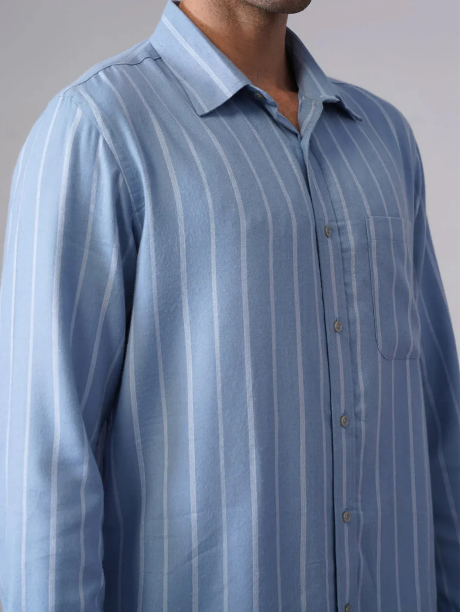 Light Blue Striped Brushed Cotton Shirt – Regular Fit - Image 3
