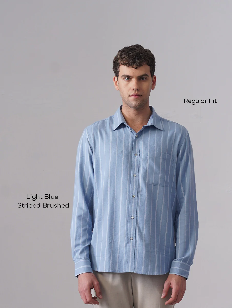 Light Blue Striped Brushed Cotton Shirt – Regular Fit - Image 5