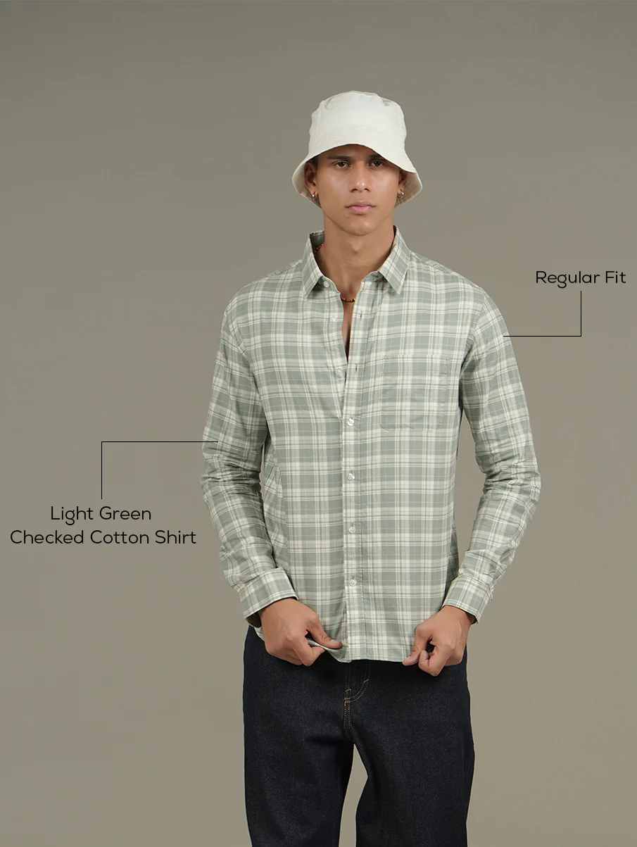 Light Green Checked Cotton Shirt – Regular Fit - Image 4