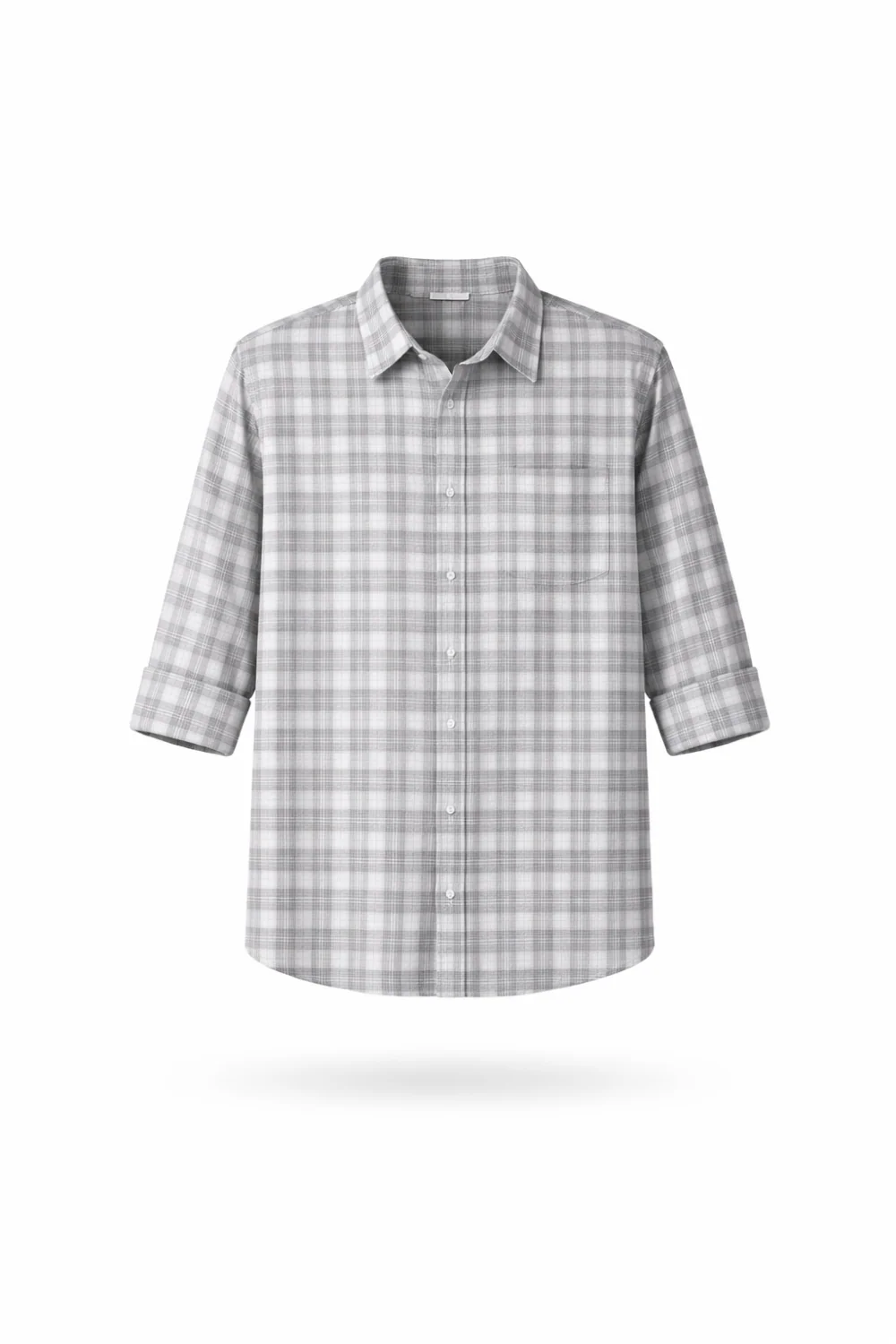 Light Grey Checkered Cotton Blend Shirt – Regular Fit, Full Sleeves - Image 2