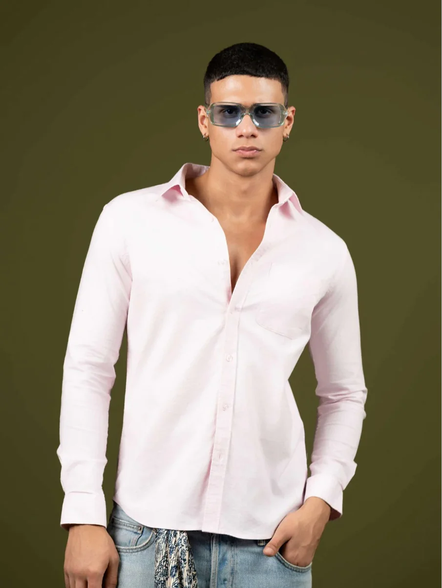 Light Pink Full Sleeve Cotton Shirt – Regular Fit