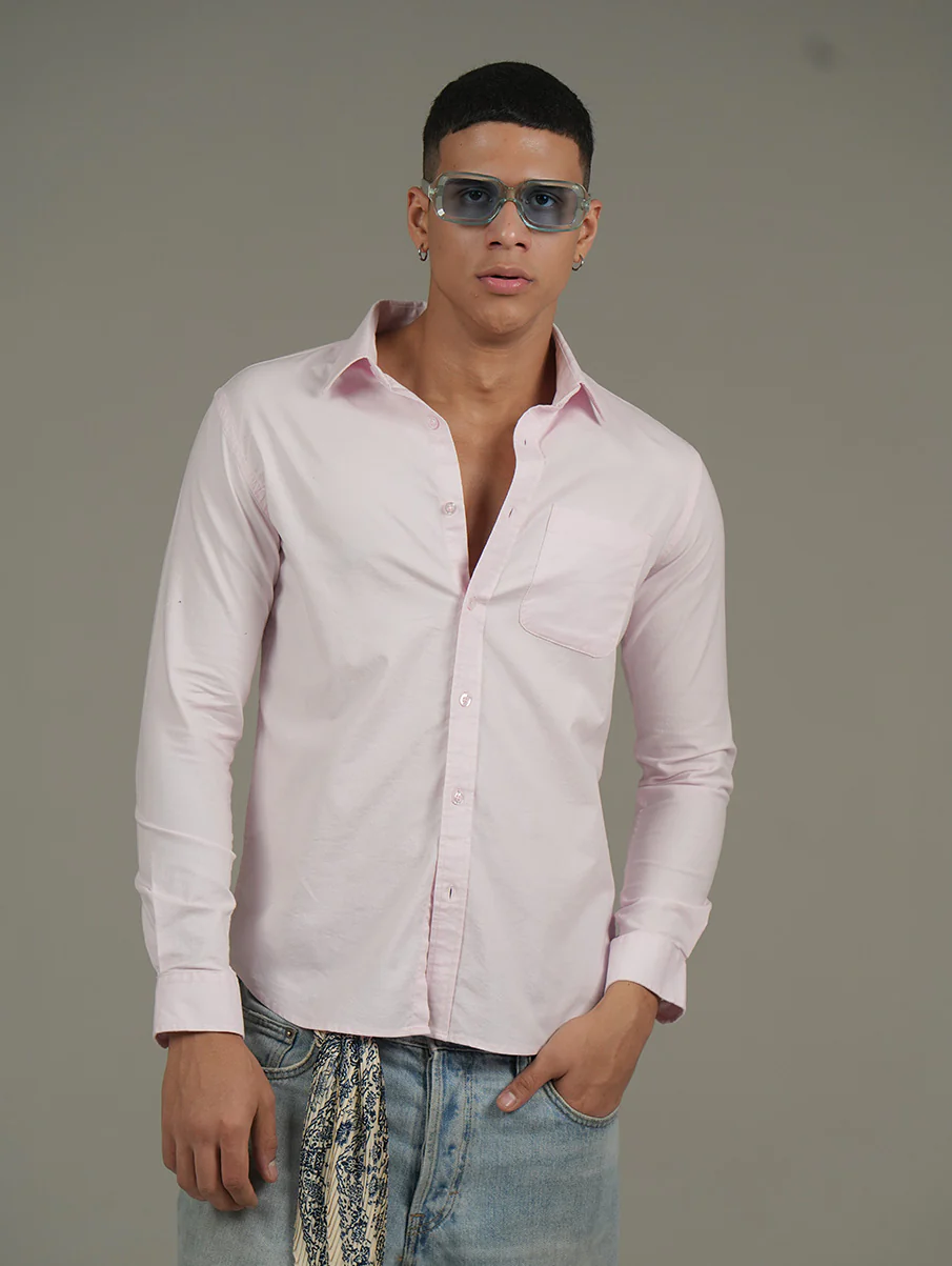 Light Pink Full Sleeve Cotton Shirt – Regular Fit - Image 3