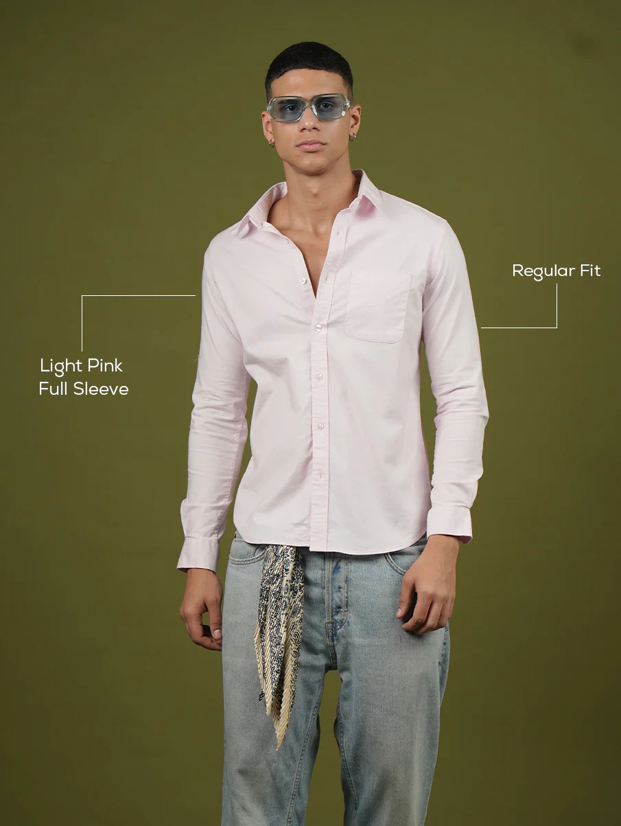 Light Pink Full Sleeve Cotton Shirt – Regular Fit - Image 4