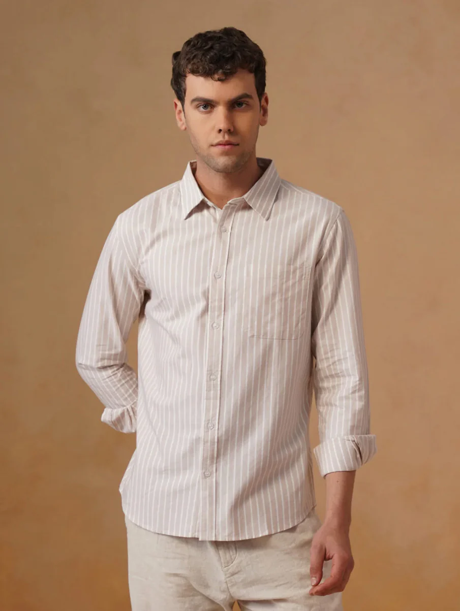 Lilac Striped Cotton Shirt – Regular Fit, Full Sleeves - Image 3