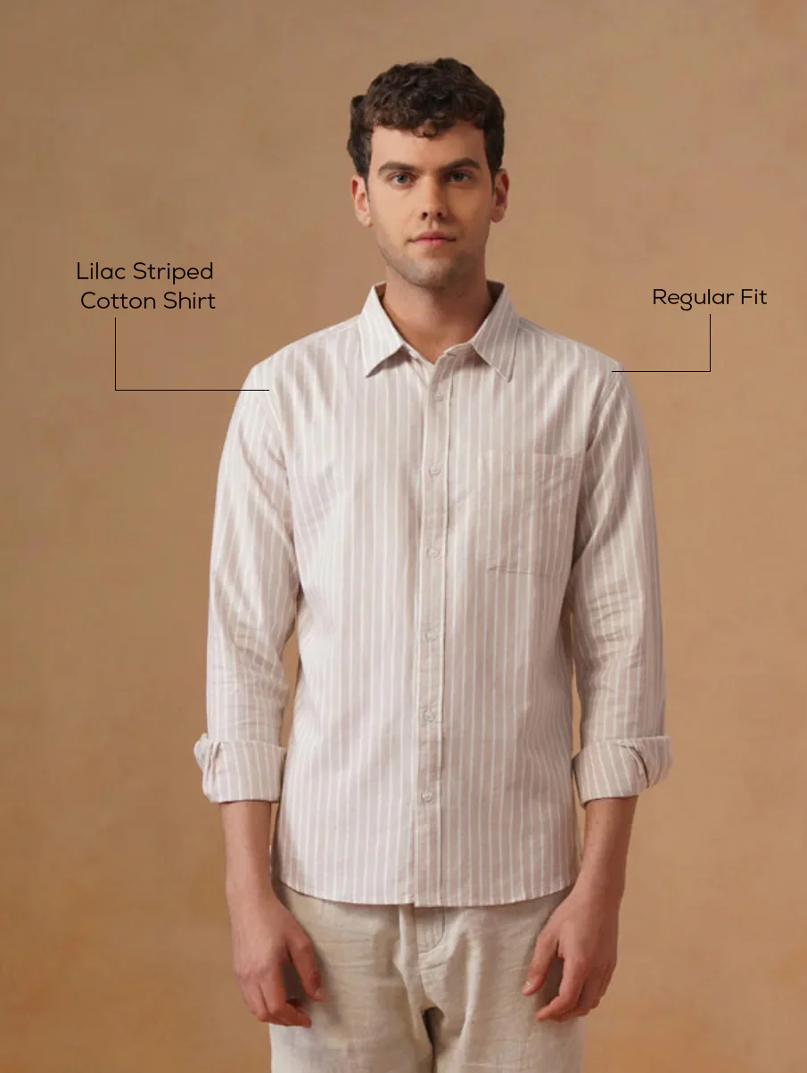 Lilac Striped Cotton Shirt – Regular Fit, Full Sleeves - Image 4