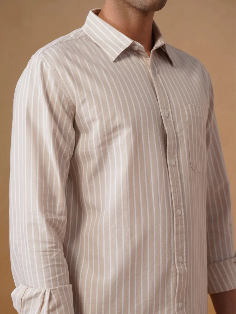Lilac Striped Cotton Shirt – Regular Fit, Full Sleeves - Image 6