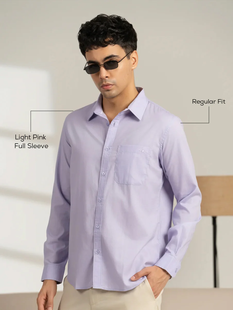 Lilac Solid Cotton Shirt – Regular Fit, Full Sleeves - Image 4