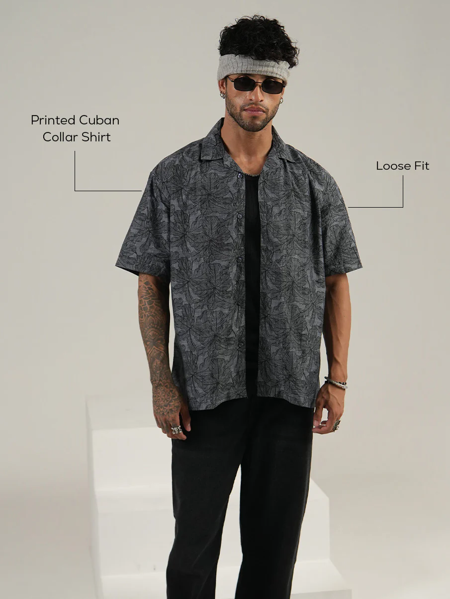 Printed Cuban Collar Shirt – Loose Fit Short Sleeve - Image 4