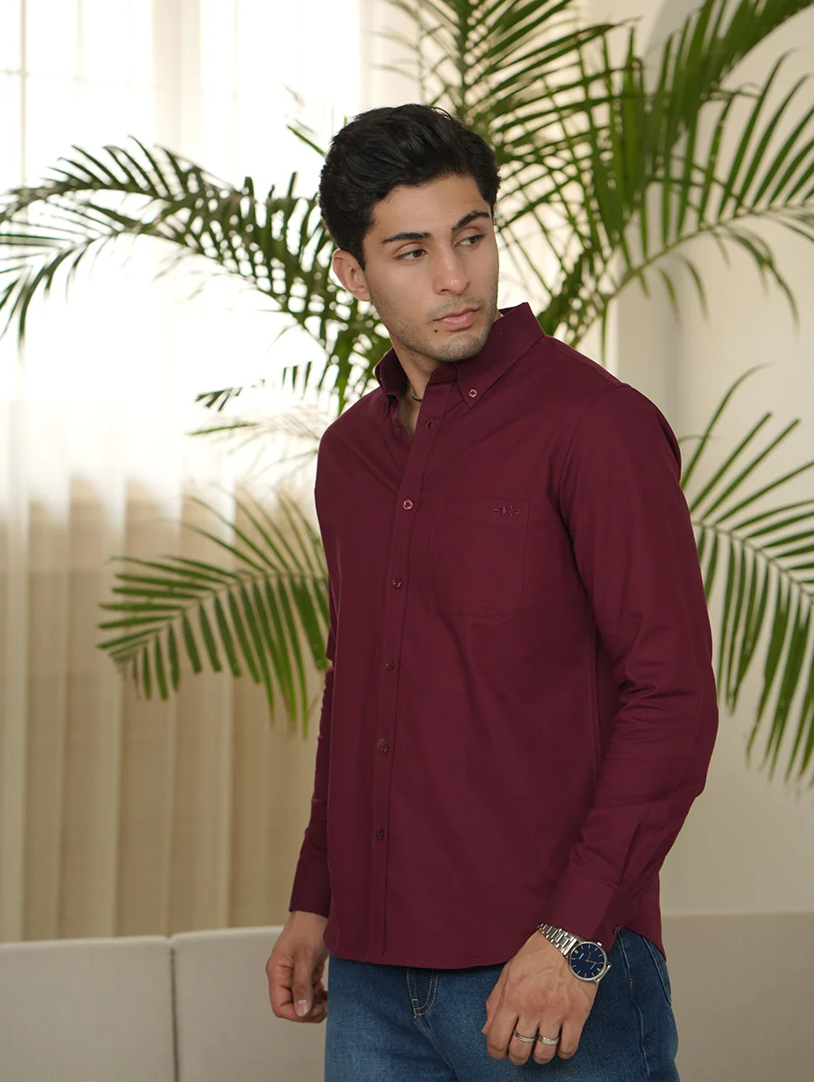 Maroon Oxford Organic Cotton Shirt – Regular Fit - Image 3