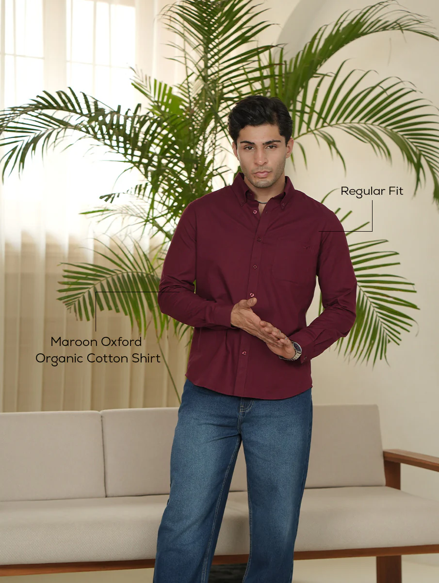 Maroon Oxford Organic Cotton Shirt – Regular Fit - Image 4