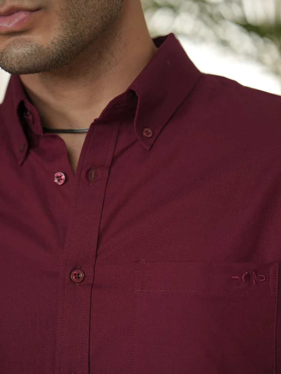 Maroon Oxford Organic Cotton Shirt – Regular Fit - Image 6