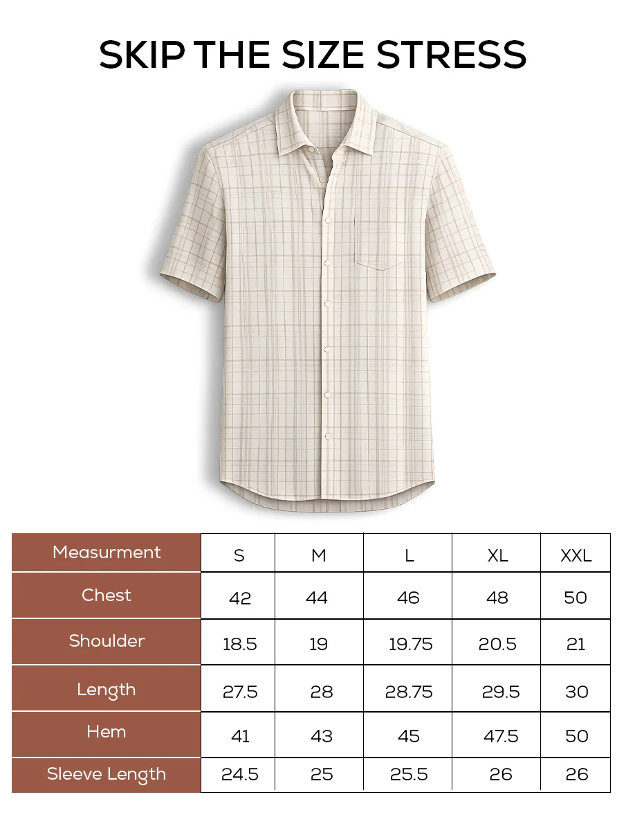 Off-White Checked Cuban Collar Shirt – Regular Fit, Half Sleeves - Image 5