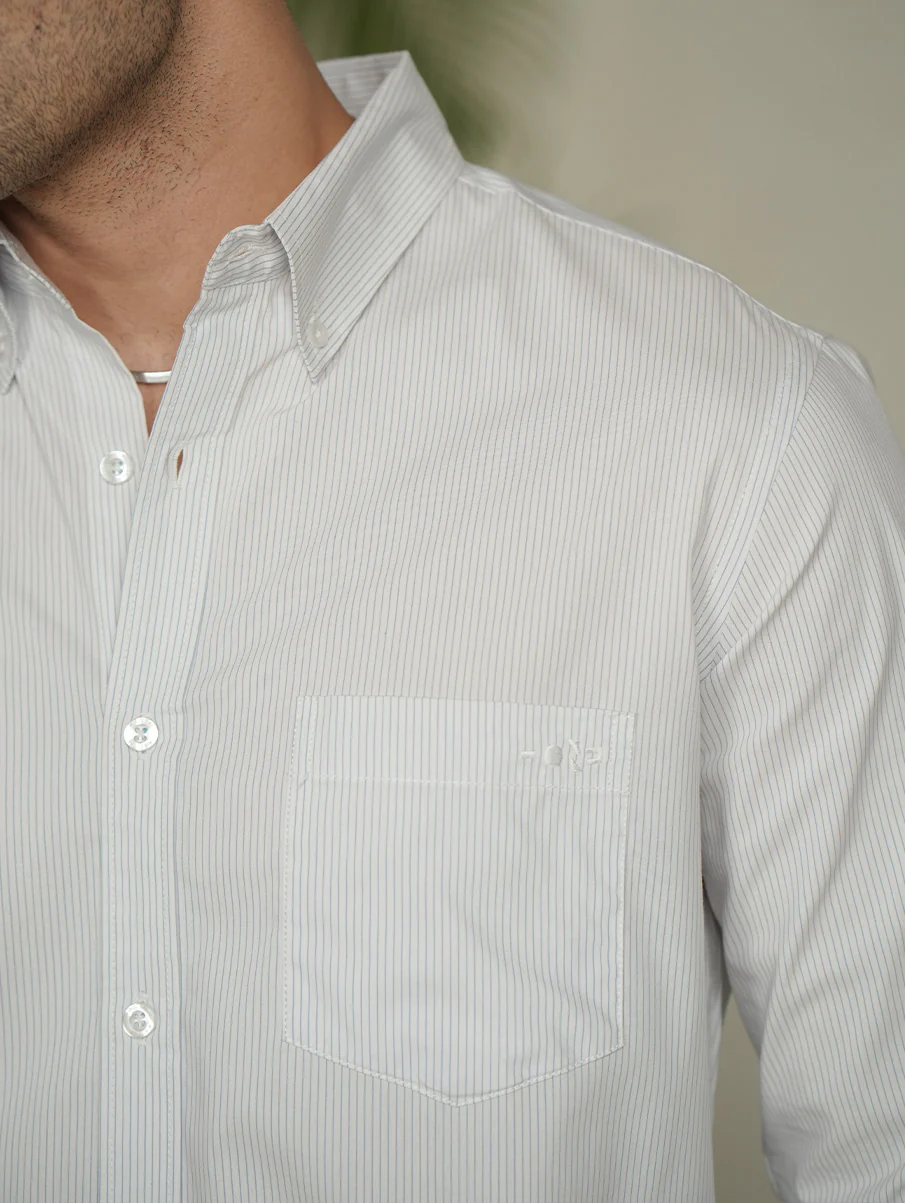 White Striped Organic Cotton Shirt – Button-Down Collar | Regular Fit - Image 4