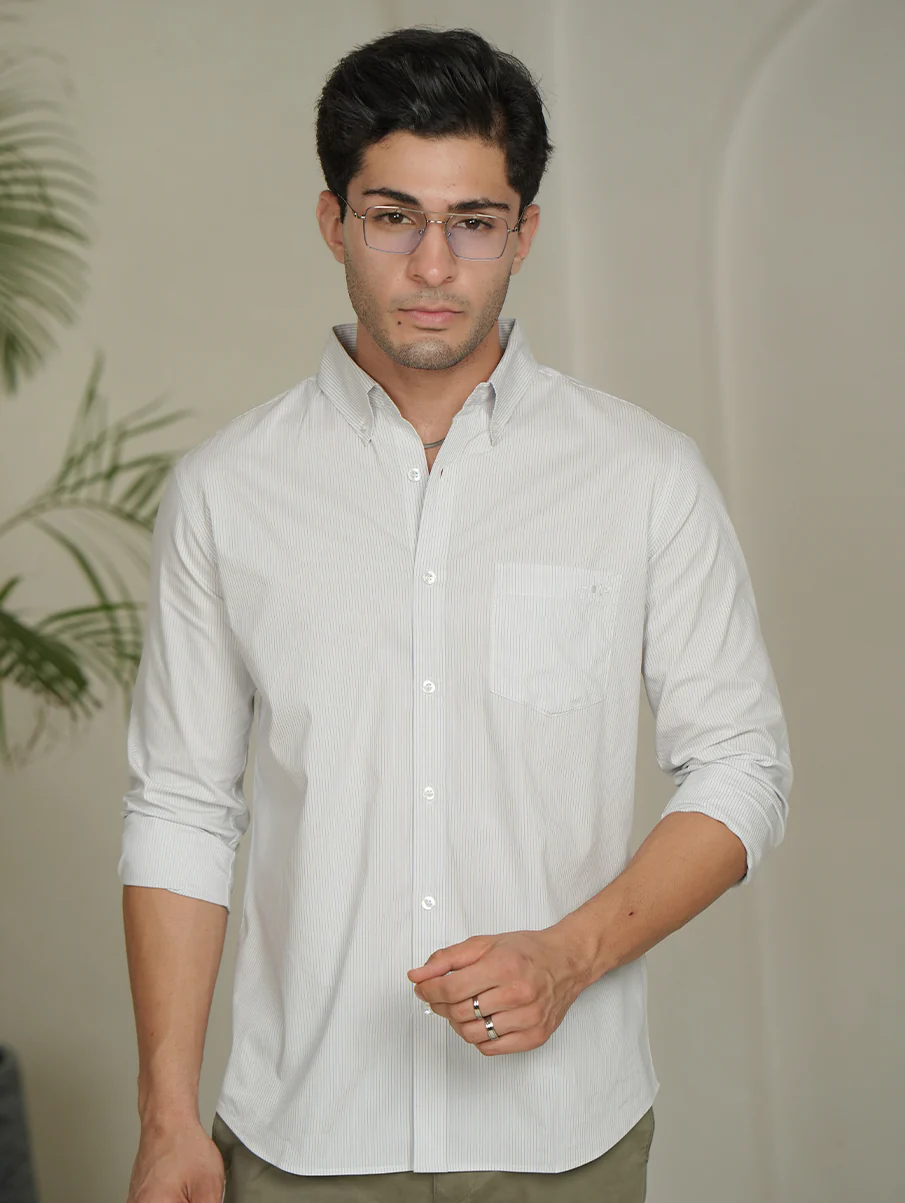 White Striped Organic Cotton Shirt – Button-Down Collar | Regular Fit - Image 6