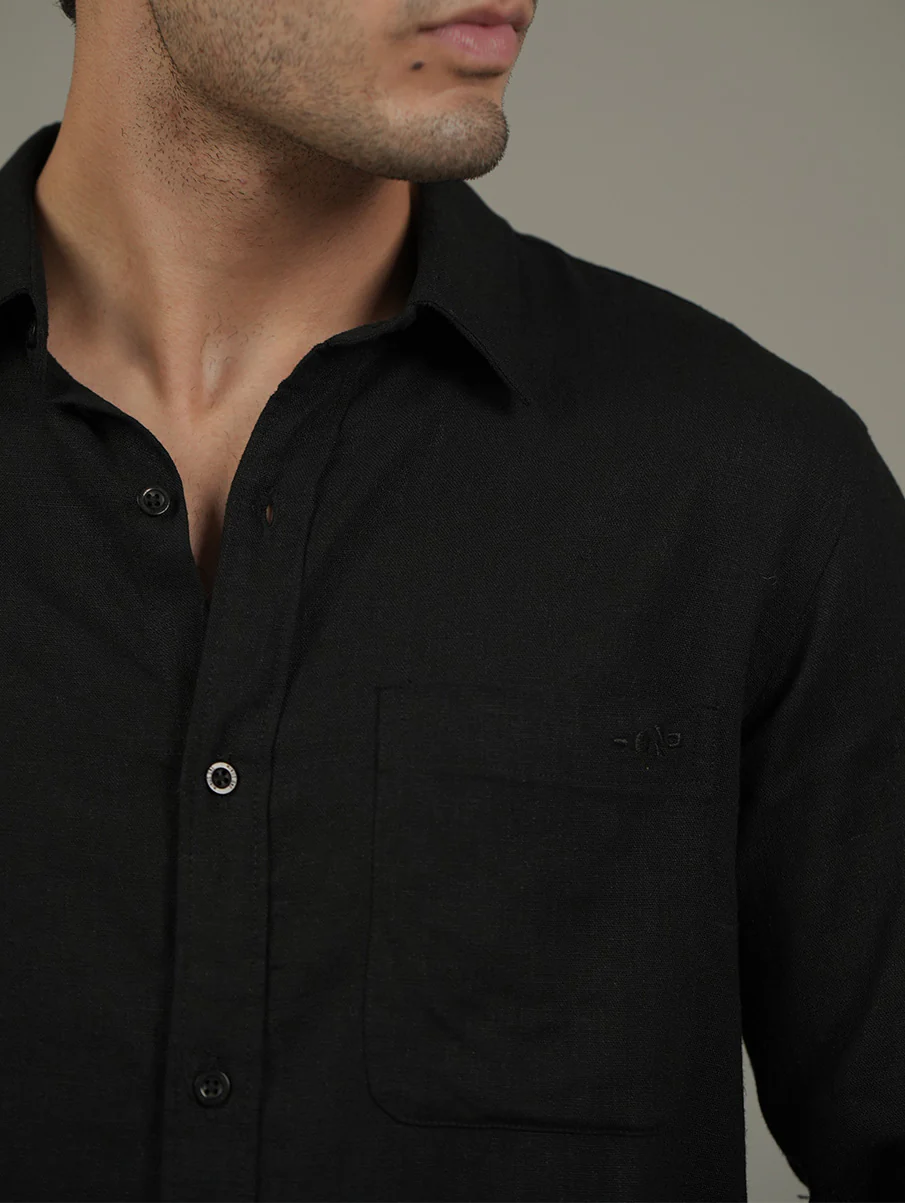Black Linen Blend Shirt – Regular Fit - Image 3