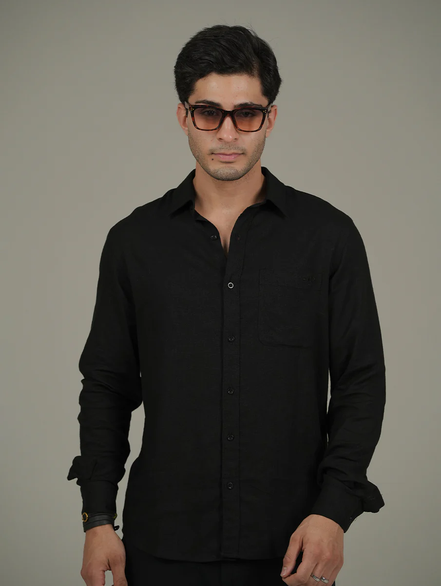 Black Linen Blend Shirt – Regular Fit - Image 4