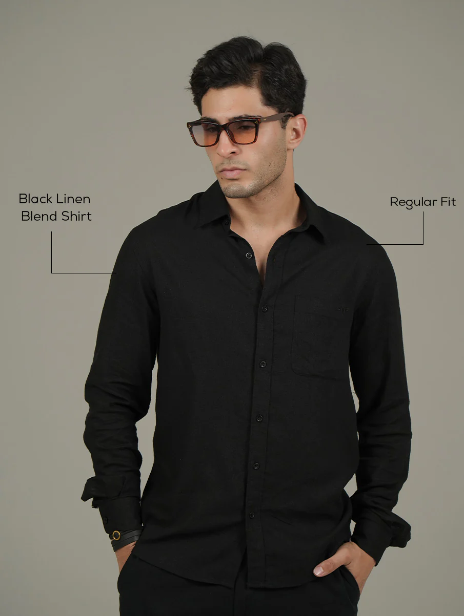 Black Linen Blend Shirt – Regular Fit - Image 5