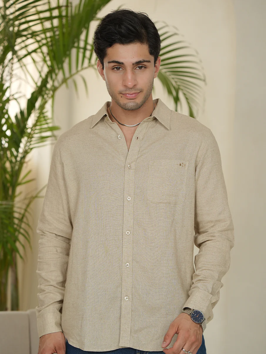Ecru Linen Blend Shirt – Regular Fit - Image 3