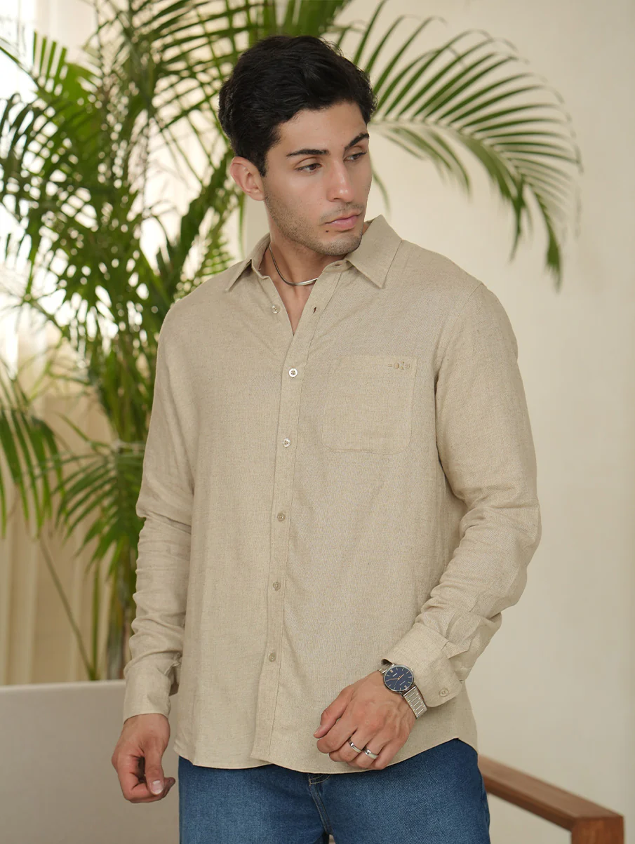 Ecru Linen Blend Shirt – Regular Fit - Image 6