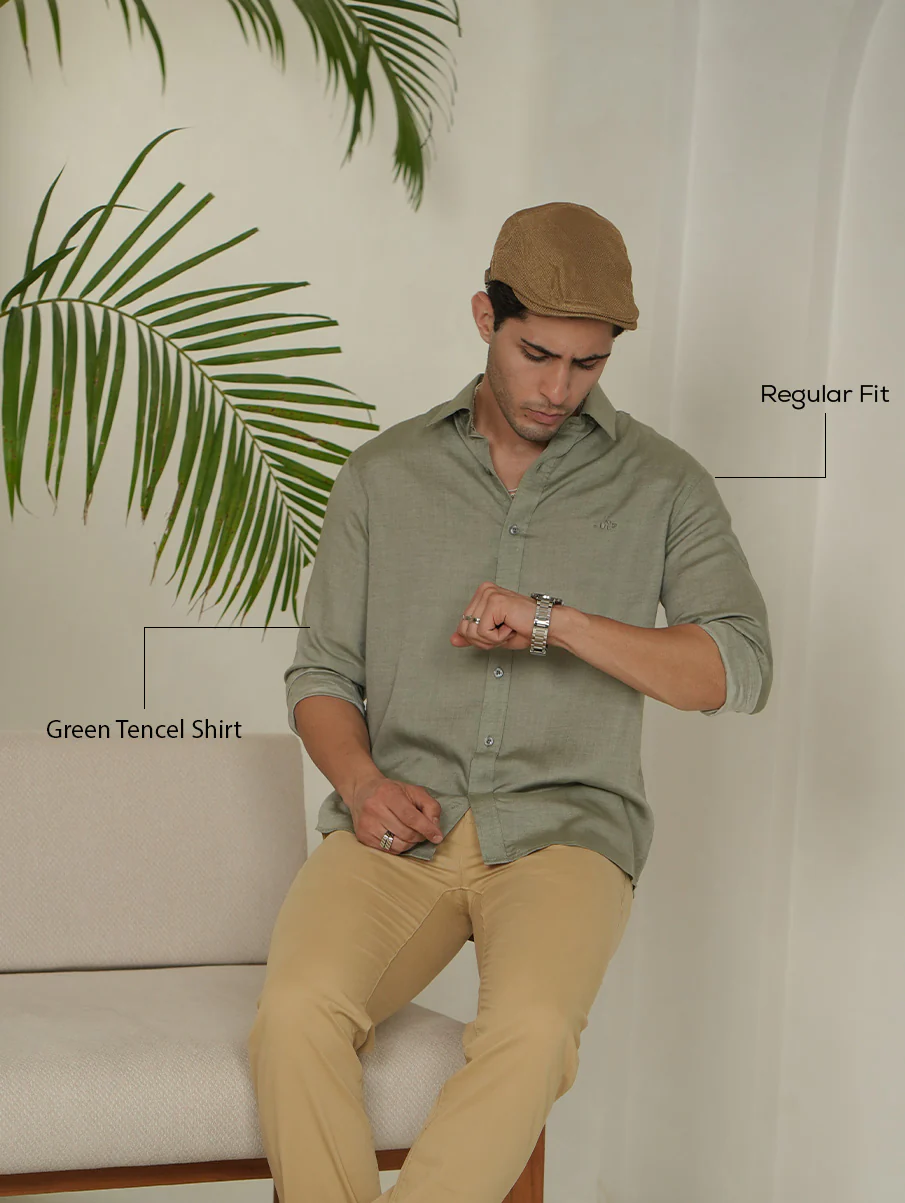 Green Tencel Shirt – Regular Fit - Image 3