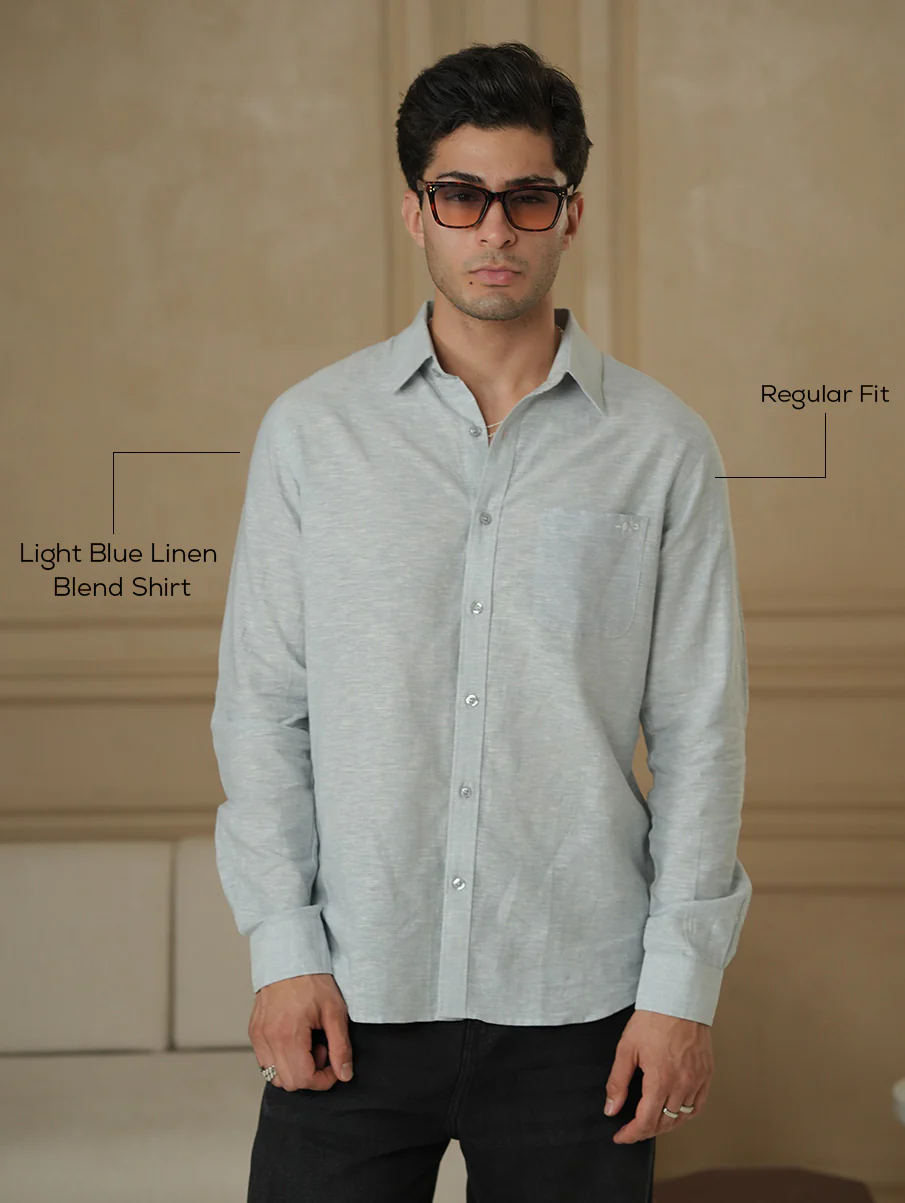 Light Blue Linen Blend Shirt – Regular Fit - Image 3