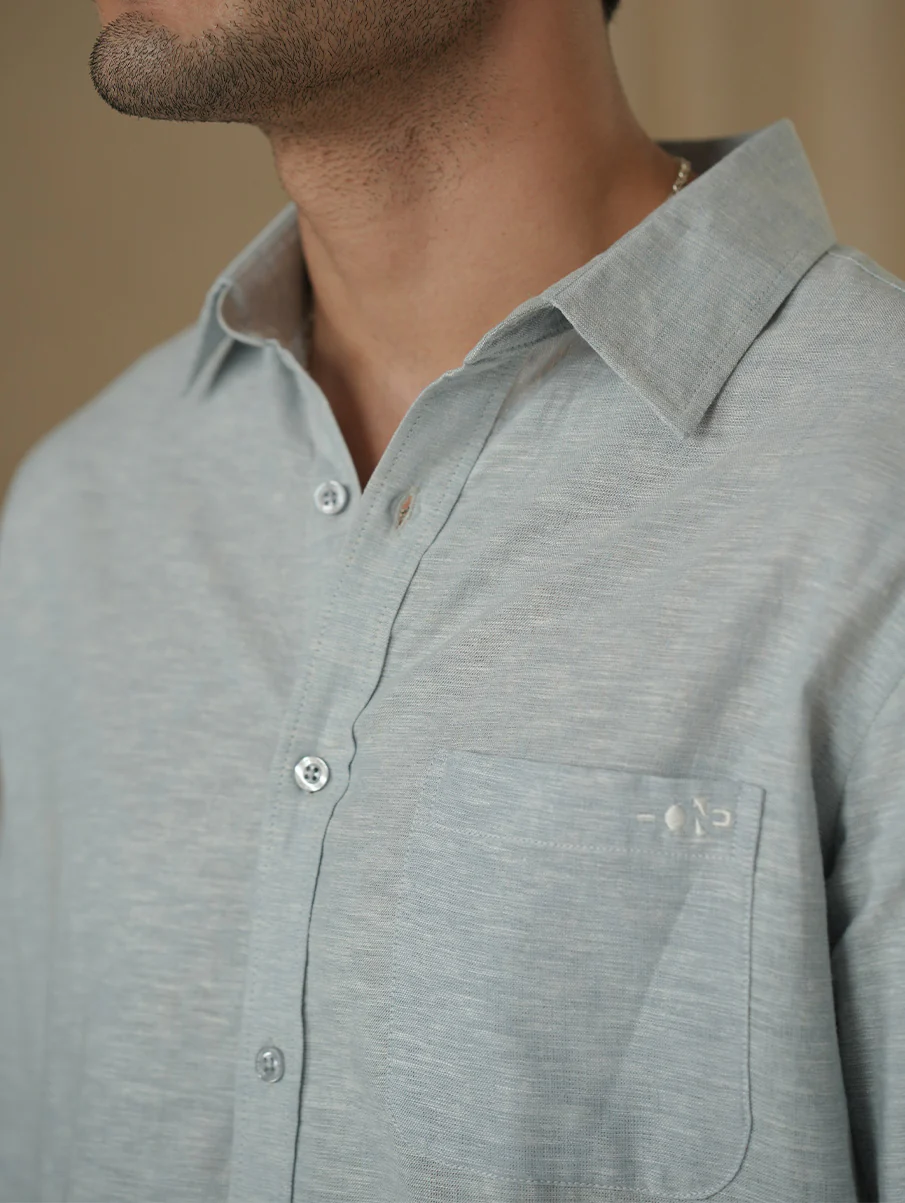 Light Blue Linen Blend Shirt – Regular Fit - Image 5