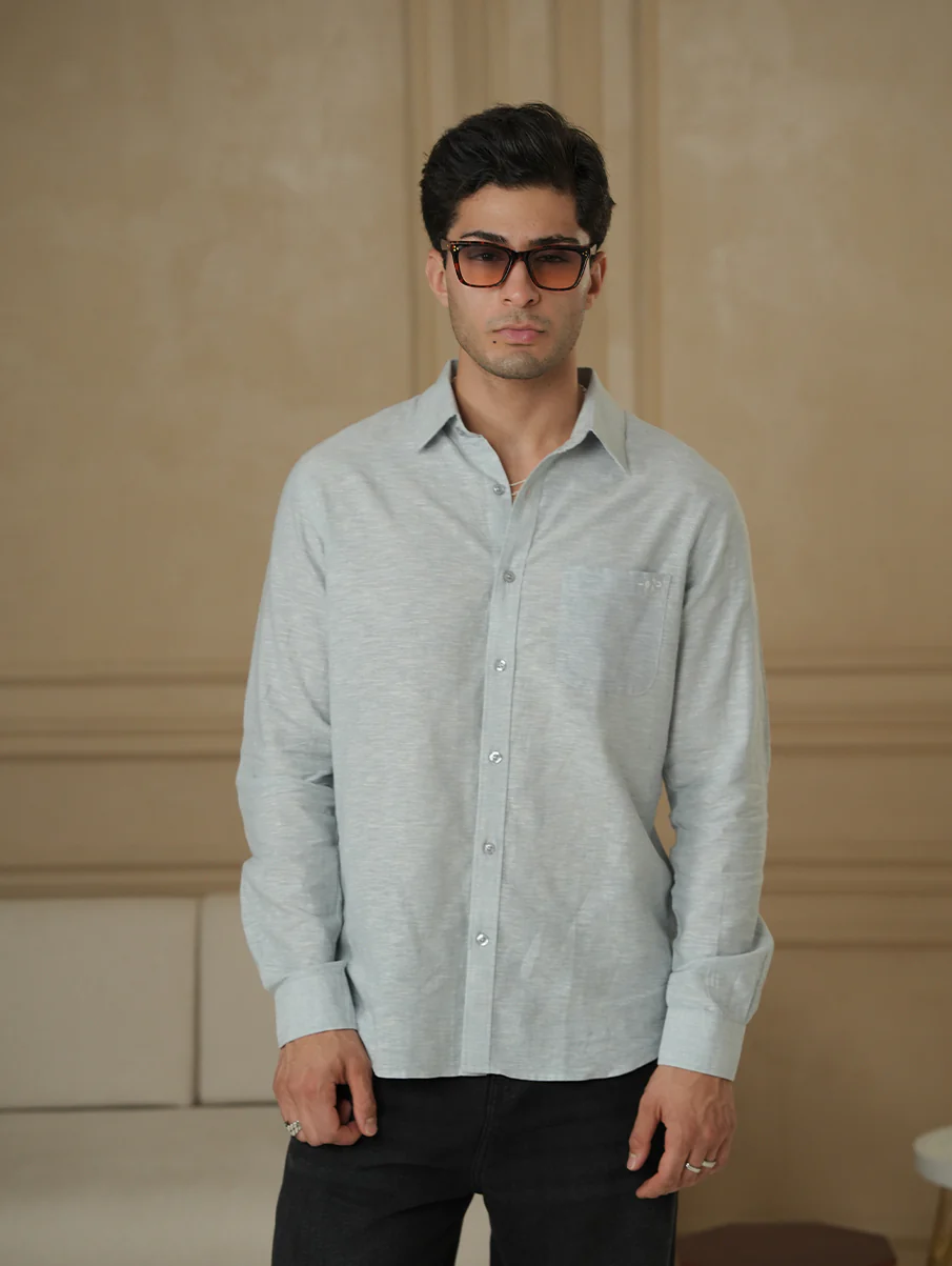 Light Blue Linen Blend Shirt – Regular Fit - Image 6