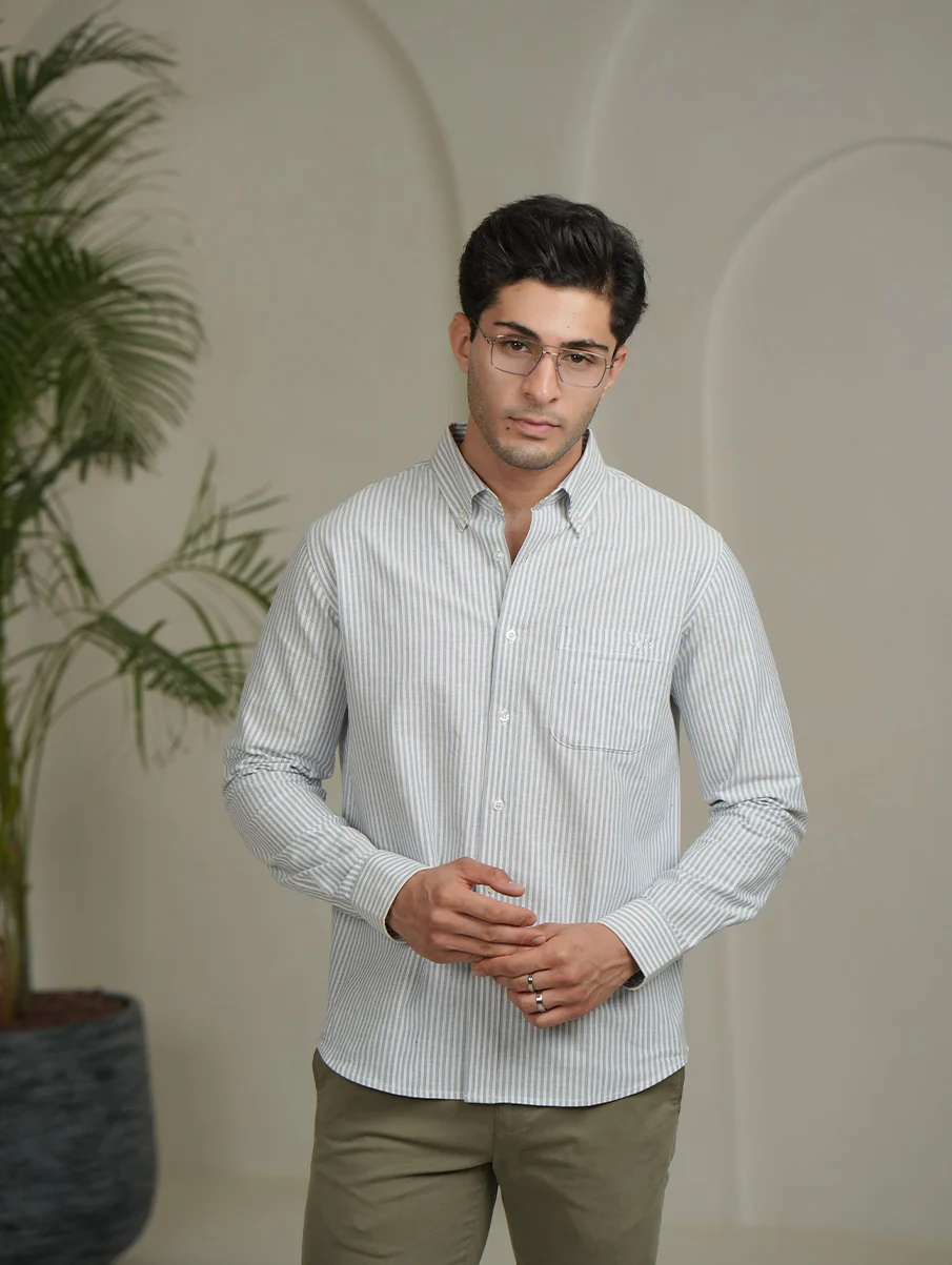 Navy Blue Striped Cotton Shirt – Button-Down Collar | Regular Fit - Image 3