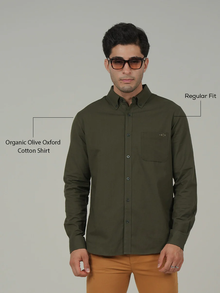 Organic Olive Oxford Cotton Shirt – Regular Fit - Image 4