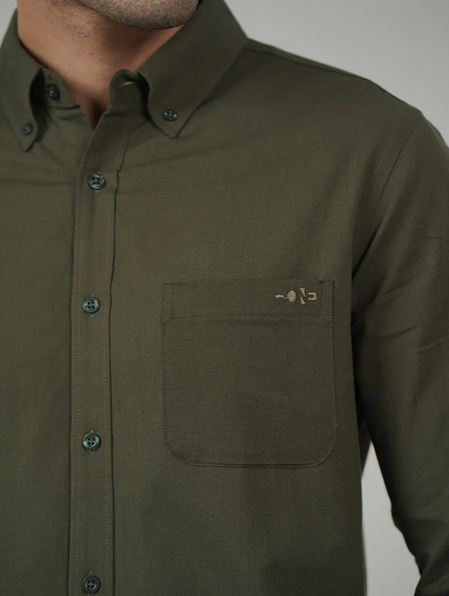 Organic Olive Oxford Cotton Shirt – Regular Fit - Image 6