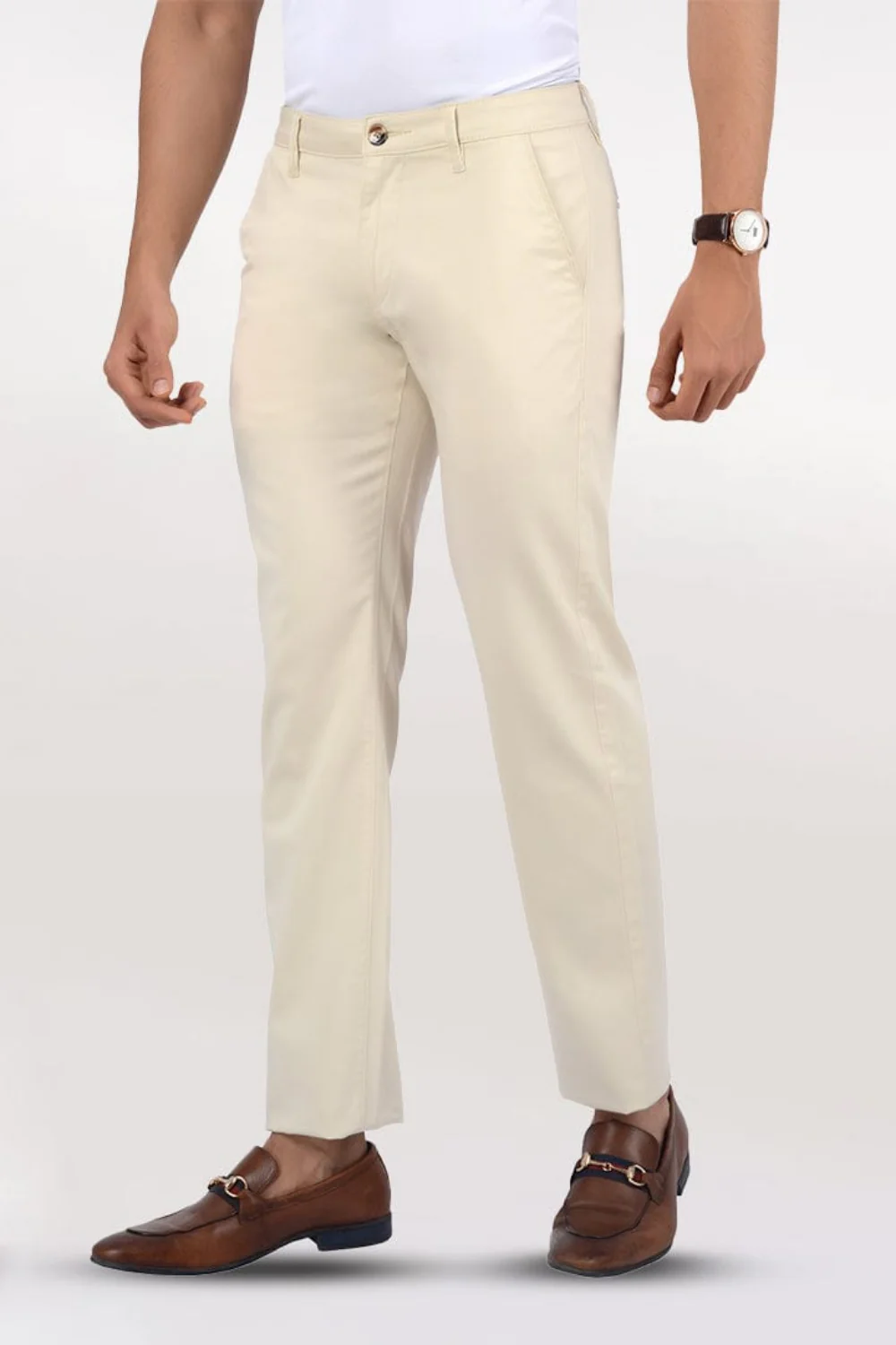 Men's Slim Fit Formal Trouser - Beige - Image 4