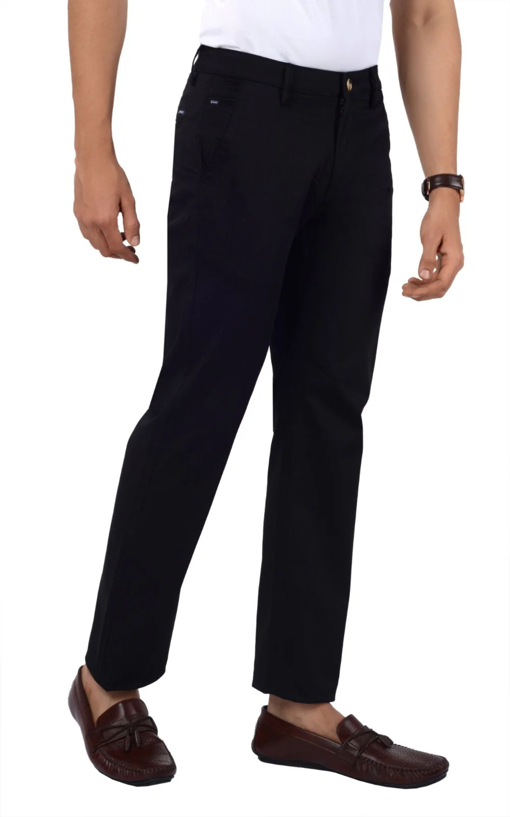 Men's Regular Fit Cotton Trousers Black - Image 3
