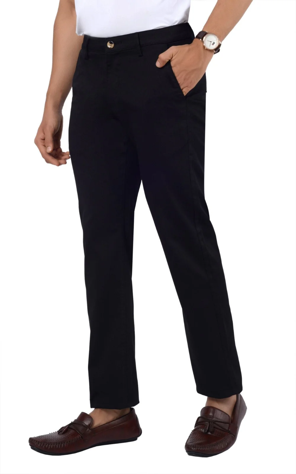Men's Regular Fit Cotton Trousers Black - Image 4