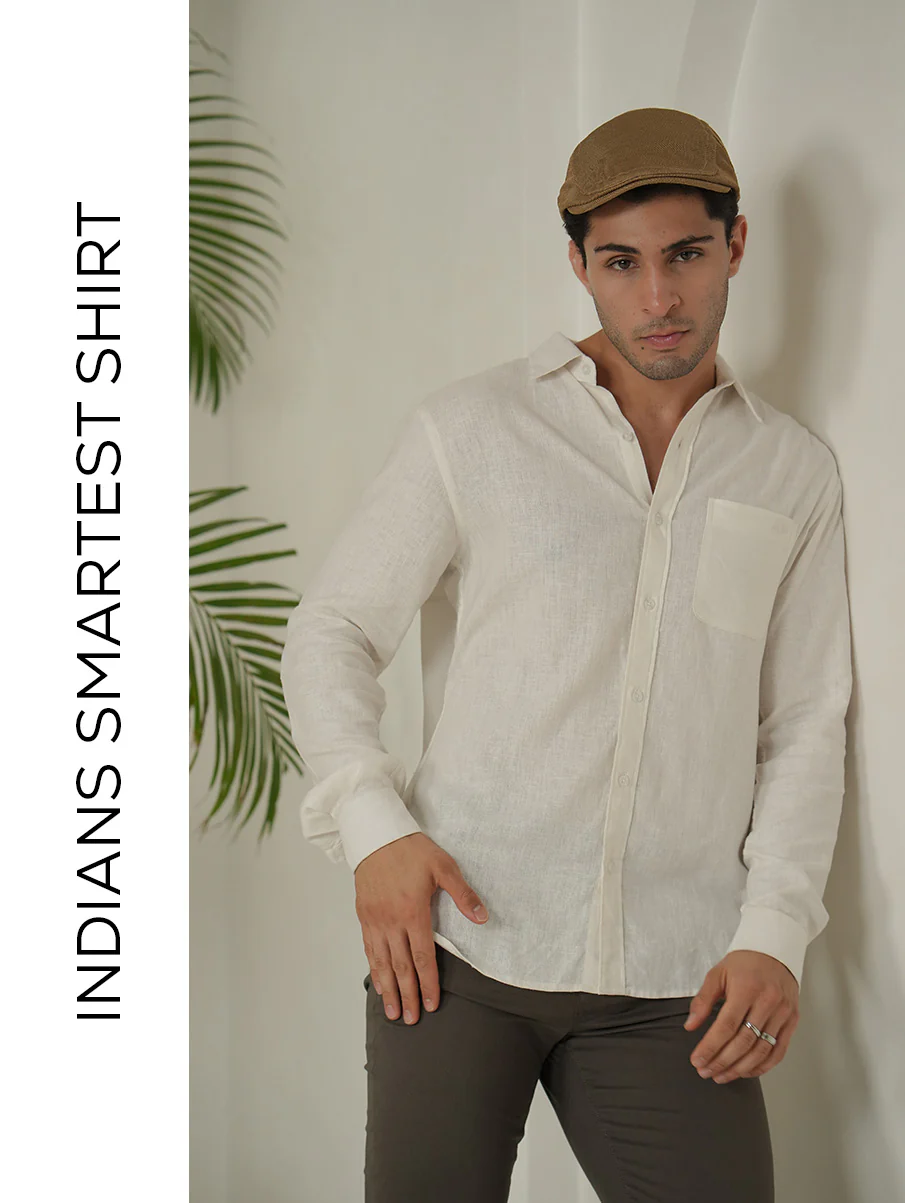 White Linen Blend Shirt – Regular Fit - Image 3