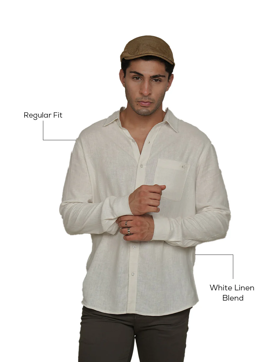 White Linen Blend Shirt – Regular Fit - Image 4