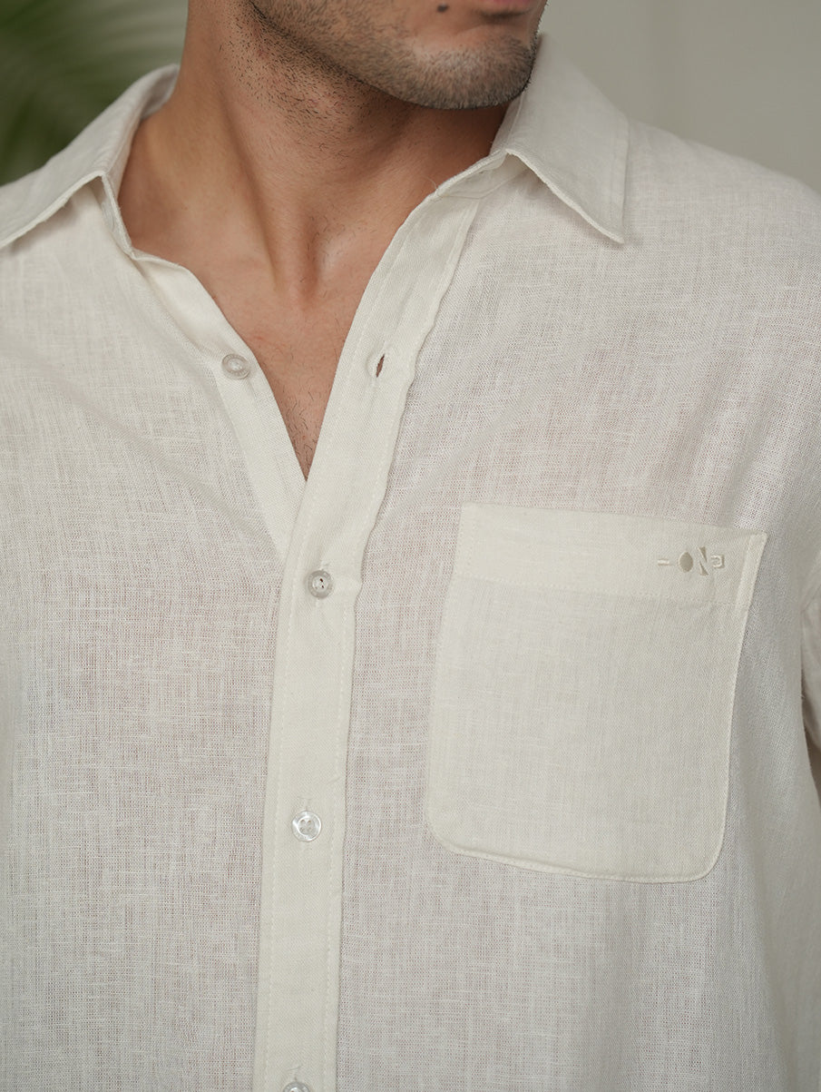 White Linen Blend Shirt – Regular Fit - Image 6