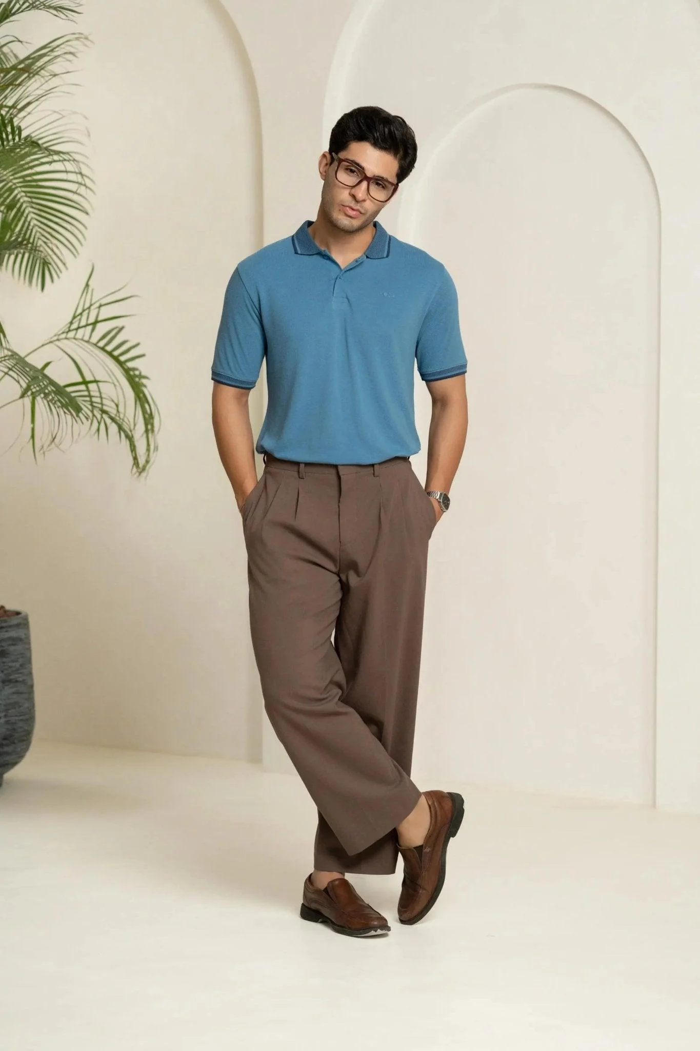 Blue Heaven Bamboo Cotton Polo T-Shirt – Jacquard Collar - Image 3