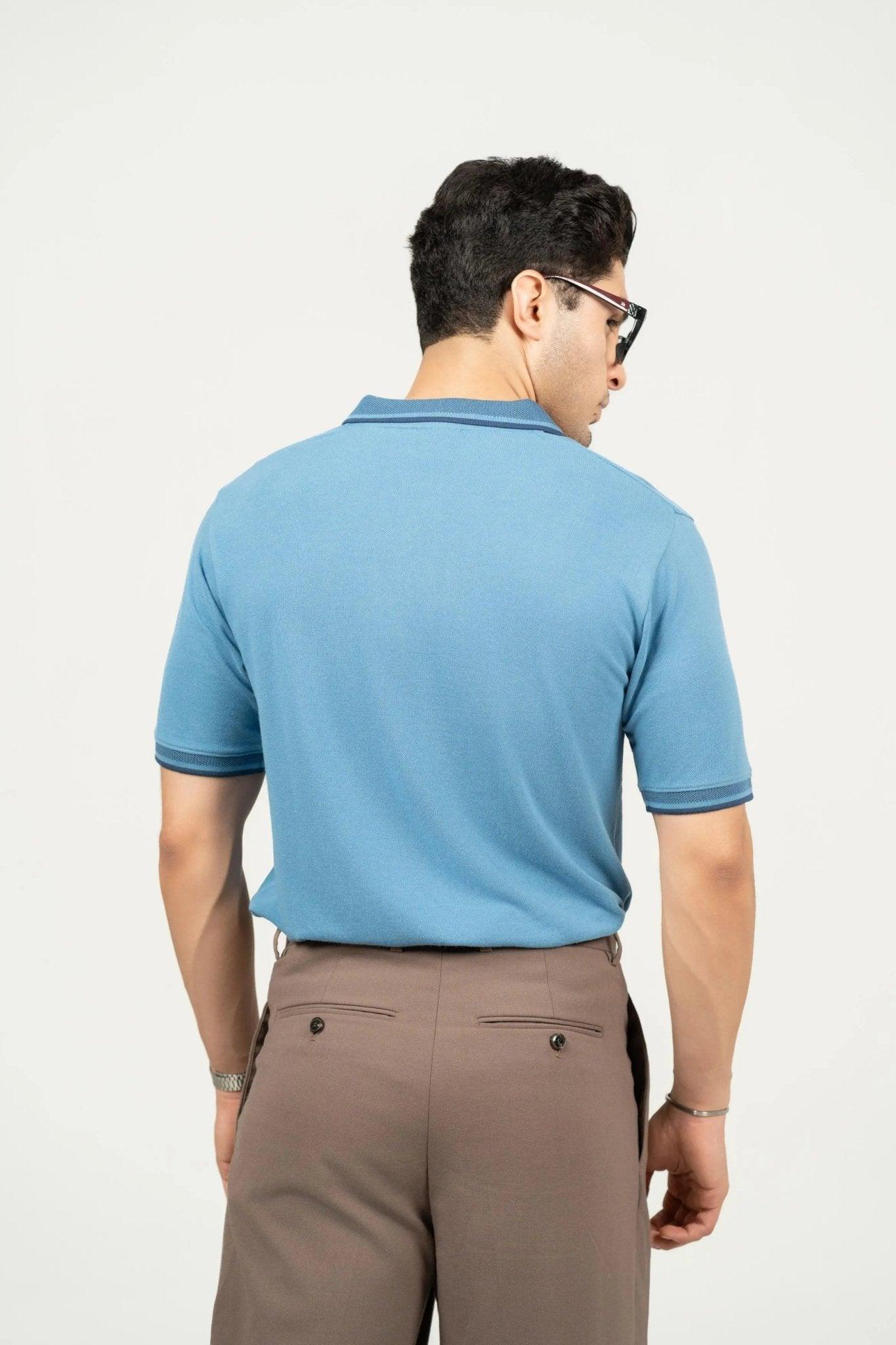 Blue Heaven Bamboo Cotton Polo T-Shirt – Jacquard Collar - Image 4